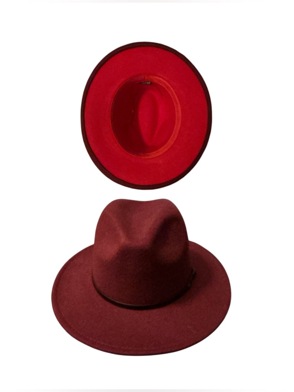 Burgundy Fedora Hat w- Red Interior